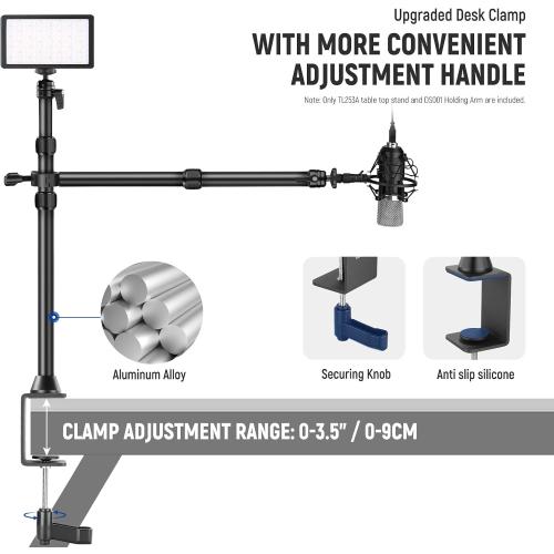 NEEWER TL253A DS001 Table Camera Tripod with 2 Telescopic Arms, Phone Holder, Ball Heads, Screw Adapter, Table Light Stand for Camera, Mobile Phone, Webcam, Ring Light