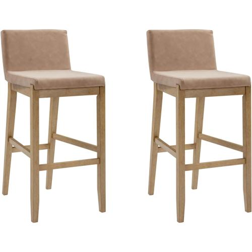 Nathan James Gracie Modern Upholstered Bar Chair, Wooden Bar Stool for Kitchen Island with Faux Leather Upholstery, Light Brown, Set of 2