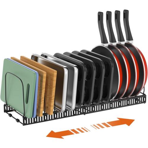 Housolution Cutting Board Organizer Rack, Expandable Baking Tray and Cookie Sheet Organizer with 14 Adjustable Dividers, Bakeware Muffin Tin Cupcake Pan Storage Organizer for Cabinet, Black