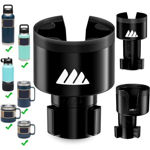 Integral Ultimate Car Cup Holder Expander with Adjustable Base & Organizer | Fits Yeti 14/24/36/46oz, Hydro Flask 32/40oz, Ramblers, mugs & 3.4-4.0in bottles, rubber-tab adjustable base