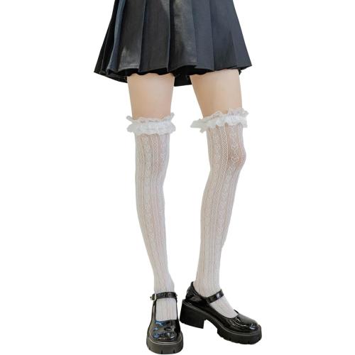 Thigh High Stockings with Bow, Santa Accessory Y2K Fishnet Socks with Lace Brim Lingerie Tights for Women