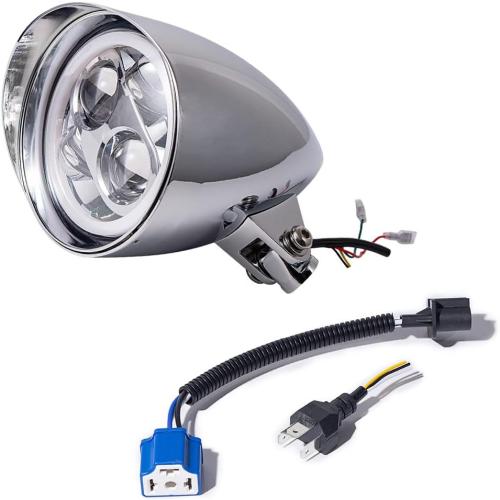 Chrome Billet CREE LED 5.75 White High Low Beam Headlight Amber Halo Ring DRL Compatible with Harley Sportster Dyna FX Softail