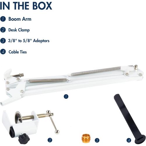 Rode Podmic White Boom Arm & Stand - Compatible with Rode Pod Microphone - Perfect for Podcasts, Gaming, Recording