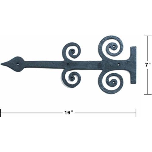 Renovators Supply Manufacturing Garage Door Decorative Hardware 16 In. Black Wrought Iron Rust Resistant Spade Styled Rustic Dummy Strap Hinge With Mounting Hardware, Pack Of 2