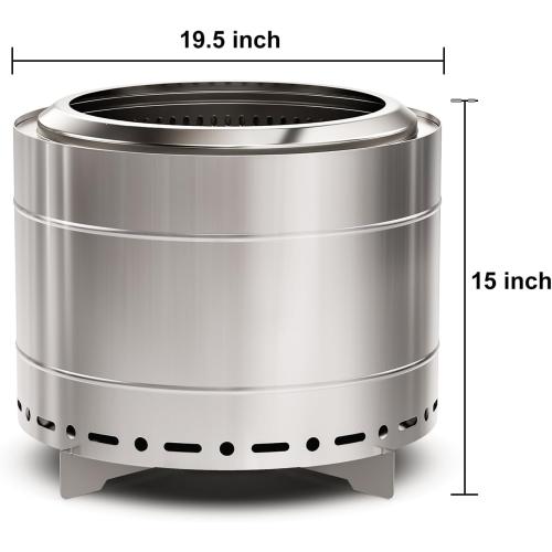 19.5 inch Smokeless Fire Pit with Carry Bag, Stainless Steel Outdoor Smokeless Firepit, Wood Burning Fire Pits for Camping, Bonfire,Low Smoke Firepit for Outside(Silver)