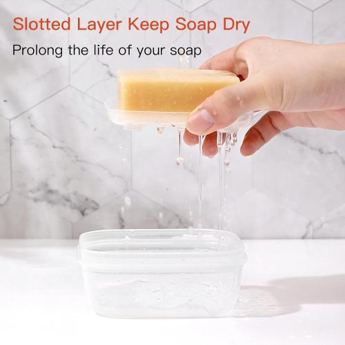Clear 4.3x4.3x1.8 Quatish Leakproof Soap Dish with Lid, Shatterproof Travel Bar Soap Holder Case Container, Solid Shampoo Bar Holder, Portable Travel Size Toiletries Essentials for Camping, Gym, Bathroom, Clear