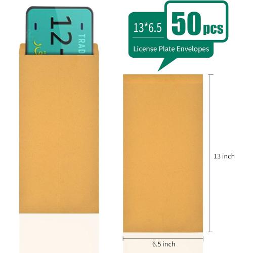 50 Pieces 13 * 6.5 Inches License Plate Envelopes Blank Self Seal Brown Kraft Envelopes Basics Catalog Mailing Envelopes for License Plate Invitation Cards Pictures Photos Documents (50)