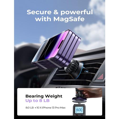 LISEN Fits MagSafe Car Mount Car Phone Holder,Strong Magnetic Phone Holder for Car Magsafe, Dashboard Vent iPhone 16 Car Mount Holder Car Accessories for iPhone 16 15 14 13 12 Pro Max,Purple Kits