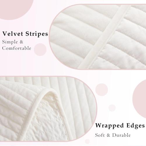 Velvet Quilt Set Queen Size, Soft Quilted Bedding Set, 2 Matching Pillow Shams, Lightweight Bed Cover Blanket for All Seasons (Ivory Cream, Queen)