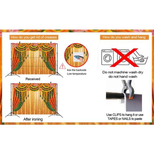 Indian Pooja Traditional Backdrop Indian Religious Festival Marigold Yellow Curtain Background Diwali Puja Ganpati Pooja Mehndi Wedding Party Decoration 7x5FT