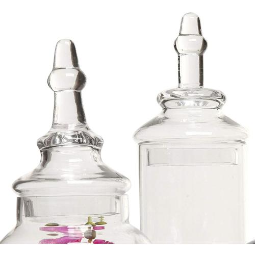 MyGift Clear Glass Apothecary Jars with Lid, Decorative Footed Vase, Candy Buffet Containers Set of 3
