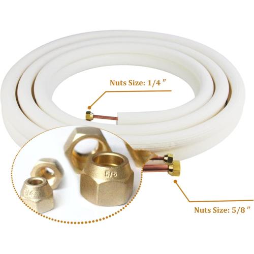 25 Ft Mini Split Line Set.Air Conditioner Copper Tubing Pipes Extension Set, 1/4 & 5/8 3/8 PE Thickened for AC and Heating Equipment Insulated Coil Line Set HVAC Refrigerant with Nuts. (1/4 5/8)