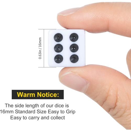 50 Pack 16MM White Dice - Six Sided Standard Opaque White Dice with Black Pips Dots for Board Games