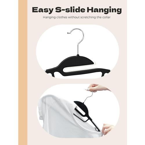 HOUSE DAY Black Plastic Hangers 30 Pack, Slim Space Saving, Non Slip Clothes Hangers with Rubber Pads, Sturdy Heavy Duty Coat Hanger for Closet, S-Shaped Hanger for Shirt, Suit, Pant, Skirt