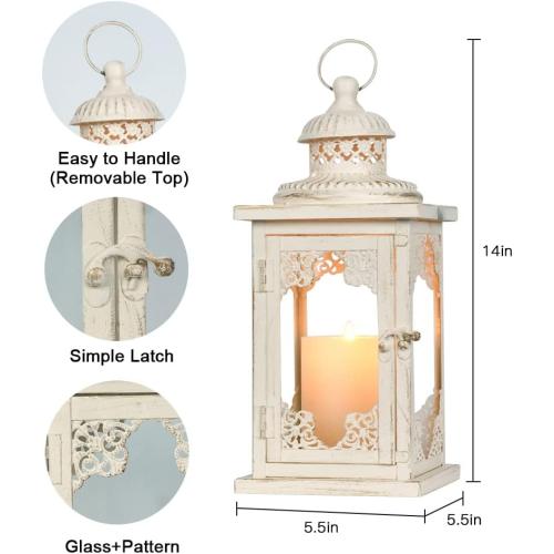 NEEDOMO Large Lanterns Decorative Indoor, 14'' Vintage Outdoor Lanterns with Clear Glass, Metal Candle Holder Lantern Rustic Farmhouse Shelf Decor for Indoor Outdoor Events Wedding and Party