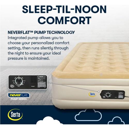 Serta Raised Air Mattress with Never Flat Pump | Luxury Inflatable Mattress with Built in Air Pump to Ensure a Good Night’s Rest | Heavy Duty Blow Up Mattress with Self Inflating Pump