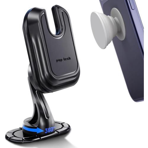 Car Phone Mount for Pop Socket: Strong Adhesive Cell Phone Holder for Automobile Dashboard - Adjustable Dash Sticky Cellphone Stand for iPhone Samsung with Thick Socket Wallet Grip Card Holder