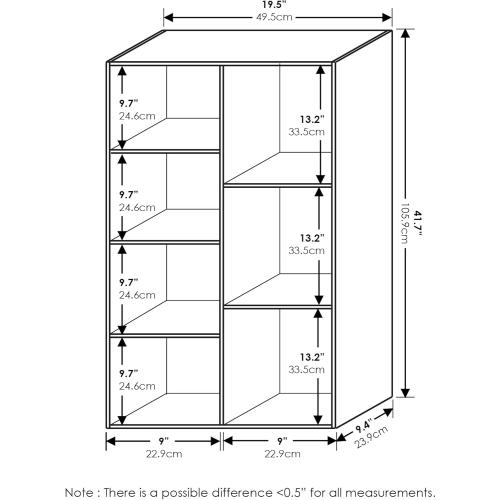 Furinno LUDER Book Shelf, 7-Cube Bookshelf, Bookcase, 9.4 x 19.5 x 41.7, for Living Room, Bedroom, Home Office, White