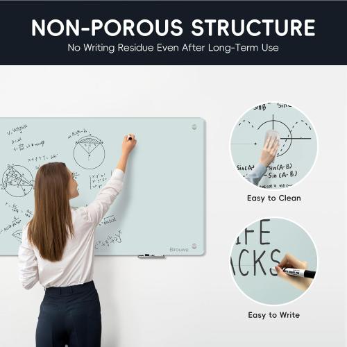 Magnetic Glass Whiteboard - Glass Dry Erase Board  Large Frameless Board for Walls Office School and Home