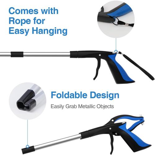 2-Pack Grabber Reacher Tool, 32 Inch Extra Long Steel Foldable Pick Up Stick with Strong Grip Magnetic, 90° Rotating Anti-Slip Jaw, Trash Claw Grabber Tool, Hand Grabber for Reaching, Arm Extension