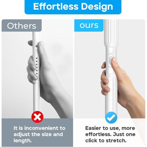 Tension Curtain Rod White Shower Rod 40-118IN Long Curtain Rods No Drilling Adjustable Tension Rods of Shower or Bathroom Outdoor Window Patio Diameter 1.26In