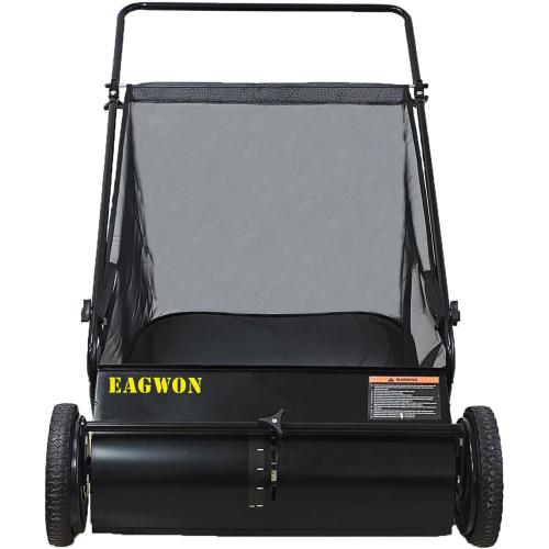 Push Lawn Sweeper, 26-Inch Width, 7 Cu. Ft. Hopper Capacity, 4 Spinning Brushes, Adjustable Height, Durable Steel Frame with Rubber Wheels, Ideal for Leaves and Grass