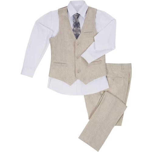 Set of 3 Size 6Y Boys Linen Suits for Kids Summer Slim Fit 3 Piece Beach Wedding Outfit Light Weight Tuxedo Linen Suit Set