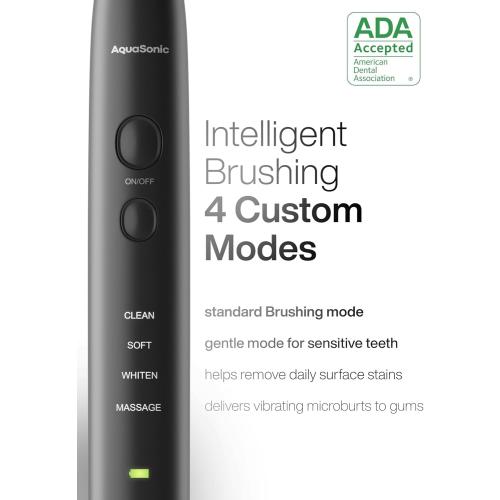 Aquasonic Black Series Ultra Whitening Toothbrush – ADA Accepted Electric Toothbrush- 8 Brush Heads & Travel Case – 40,000 VPM Electric Motor & Wireless Charging - 4 Modes w Smart Timer