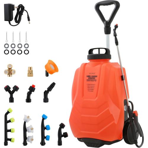 Battery Powered Backpack Sprayer 4.2 Gallon,Adjustable Wheeled Cart, 0-94 PSI,6 Hours Long Battery Life,12V 8Ah Battery,Backpack Sprayer with 10 Nozzles for Weeding, Spraying, Cleaning