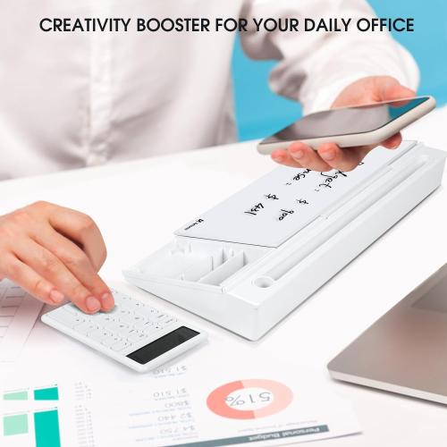 Varhomax Glass Desk Whiteboard with Calculator, Desktop Dry Erase White Board with Storage, to Do List Memo Notepad for Home and Office