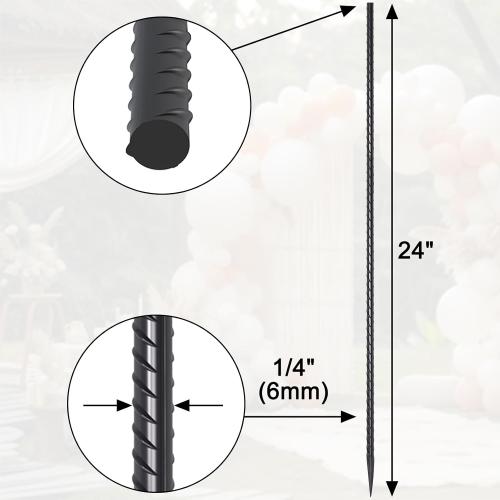 Rebar Stakes 24 Inch 40 Pack Straight Ground Stakes 1/4 Inch Diameter Heavy Duty Metal Spikes with Chisel Point End for Landscape Timber, Cement and Concrete Form, Black