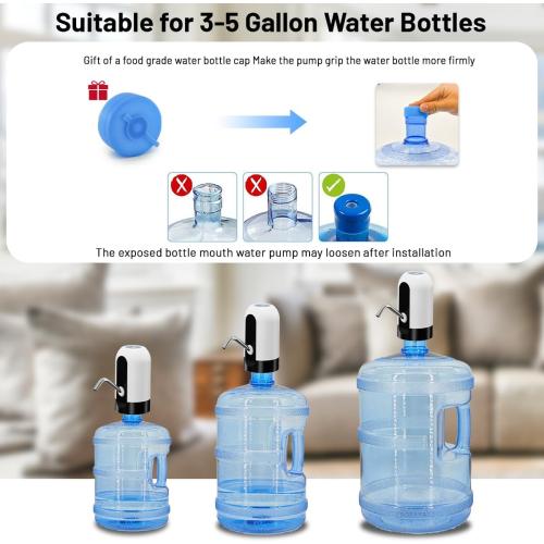 Myvision Water Dispenser for 5 Gallon Bottle,Portable USB Charging Electric Water Pump, Drinking Water Jug Pump for Home, Kitchen, Living Room, Office,Camping,Universal for 3-5 Gallon (White)