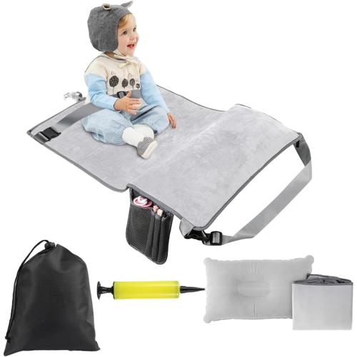 Toddler Airplane Bed, 19x31 Inch Non-Slip Comfort Inflatable Toddler Travel Bed with Pillow & Pump & Pockets, Portable Air Mattress with Storage Bag for Sleeping, Rest