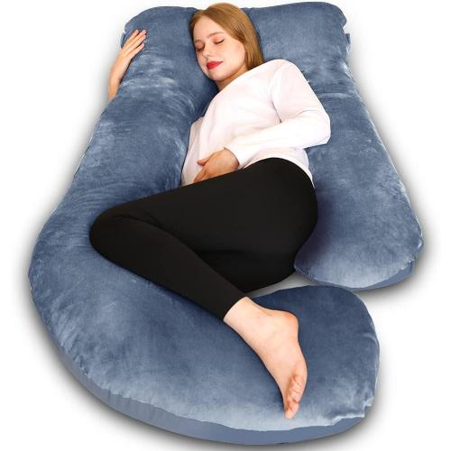 Blue 63x28 Chilling Home Pregnancy Pillows for Sleeping, U Shaped Body Pillow 63 inch Pregnant Pillow for Sleeping Full Body Pillow, Pregnancy Must Haves Maternity Pillows Velvet Cover