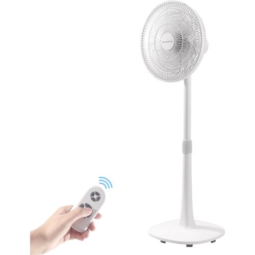 7 Blades 14.5-Inch 4-Speed Oscillating Pedestal Floor Fan, Adjustable Height, Stand Fan for Home, DC Motor, With Remote Control, Timer, Tilted Head, Bedroom, Office, Kitchen and Living Room
