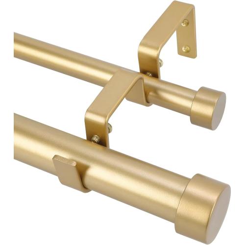 OLV Gold Double Curtain Rods for Windows 72 to 144 Inch(6 to 12 Feet),1 Inch Adjustable Dual Curtain Rod, Heavy Duty Double Drapery Pole with End Cap Design for Living Room, Bedroom, Farmhouse