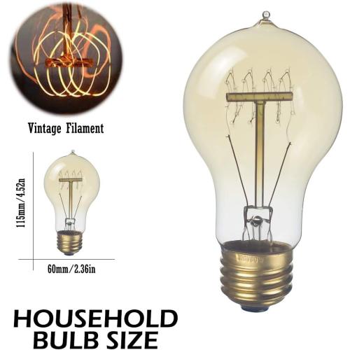 Jslinter 6-Pack Edison Light Bulb 60 Watt, Dimmable A19 Antique Vintage Old Fashioned E26 Incandescent Light Bulbs, Amber Warm White