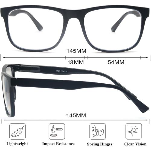 Large Reading Glasses Mens Oversized Wide Readers  1.50 Lightweight Square Magnifying Cheaters Glasses for Men W/Big Head 4 Pack