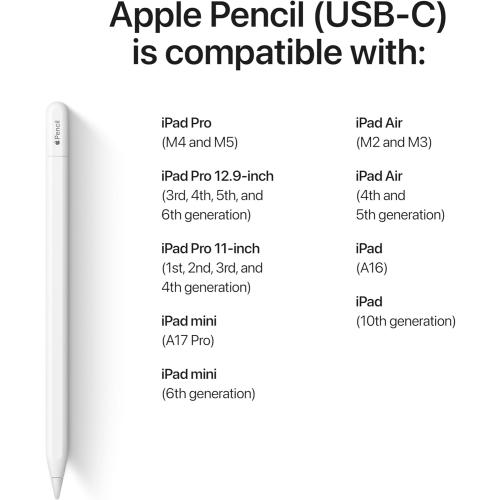 Apple Pencil (USB-C): Device Compatibility Check Required - Pixel-Perfect Precision, Tilt Sensitivity, Perfect for Note-Taking, Drawing, and Signing Documents. Charges and Pairs with USB-C