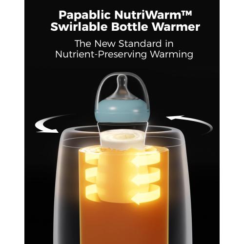 Papablic NutriWarm™ Swirlable Bottle Warmer – Advanced Nutrient-Preserving Warming Technology, Fast and Even Warming for Breastmilk & Formula, Precise Temperature Control, Easy to Use