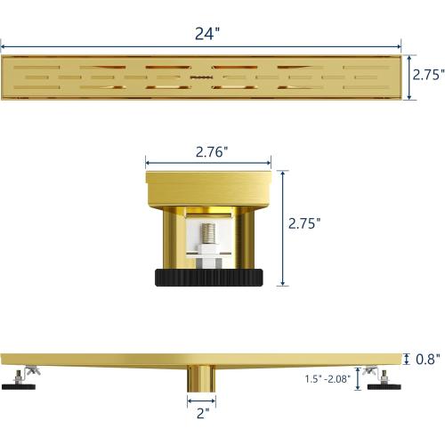 Neodrain 24-in Brushed Brass Rectangular Linear Shower Drain with Brick Pattern Grate, 304 Stainless Steel Bathroom Floor Drain, Gold Linear Drain with Hair Strainer,CUPC Certified