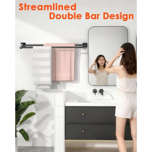 Alise Bath Double Towel Bars Towel Racks for Bathroom Lavatory,Wall Mount Towel Holder Heavy Duty SUS304 Stainless Steel Towel Hanger Towel Rail,Matte Black,32 Inch