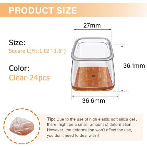 Ansible 24 pcs Square Large Chair Leg Floor Protectors, Furniture Felt Pads Silicone Covers caps for Chairs,Chair Leg Protectors for Hardwood Floors (Large fit:1'' to 1-5/8'')