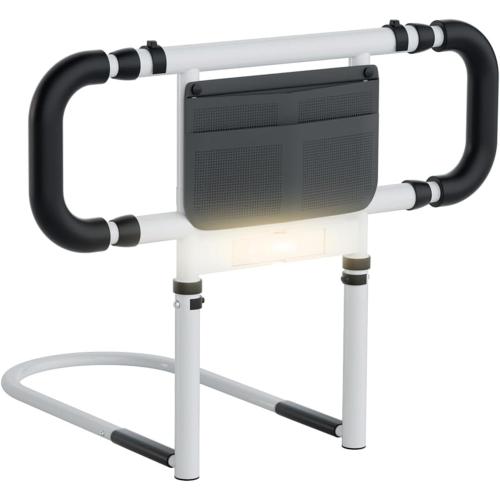 Color White Bed Rails for Elderly Adults Safety: Elderly Assistance Products with Adjustable Double Grips, Storage Pocket, Motion Sensor Light, Items for Elderly Bed Rail, Can Withstand 300lb(White)