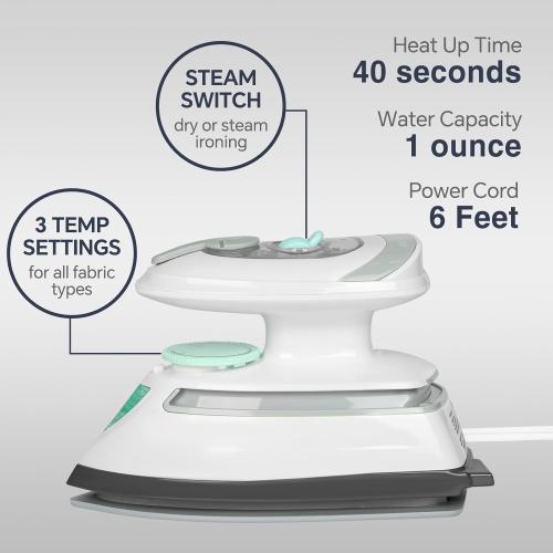 BEAUTURAL Mini Travel Steam Iron for Clothes with Dual Voltage, Temperature Control, Non-Stick Soleplate and Cord Storage, Ideal for Sewing, Quilting and Handcraft