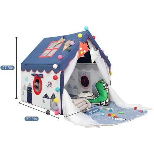 Kids Tents Indoor Playhouses Boys 9.9Ft Star String Lights Blue Tent for Upgraded Large and Longer Curtain with Colorful Accessories Decoration 50.4 x 47.3