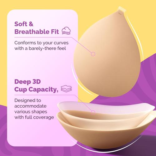 Invisible Sticky Bra Push Up, 2-Pack Adhesive Bra for Backless Dress, Silicone, Exotic Lingerie Accessories (D Cup, Beige, 2PCS)