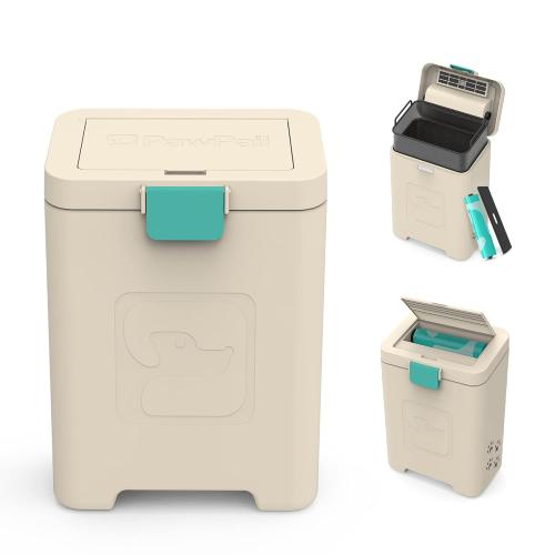 CREAM AND BLUE PawPail Pet Waste Station, Heavy Duty Outdoor Dog Poop Trash Can with Carbon Air Filter & DualVent Odor Control, UV & Weather Resistant | Includes 200 Pet Waste Bags