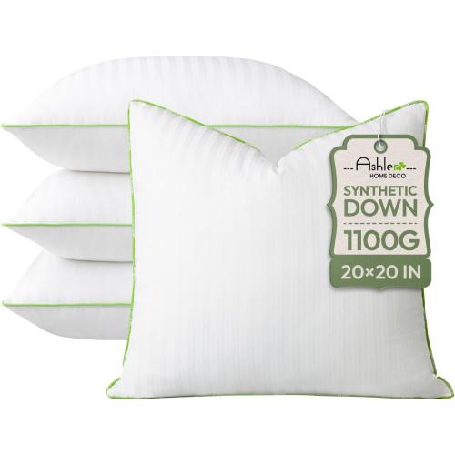 Ashler Home Deco Synthetic Down Pillow Inserts, 20x20 Down Alternative Throw Pillows Insert Sleeping Pillows with 100% Cotton Cover Decorative Pillow Stuffer for Sofa, Couch Bed(Set of 4, White)