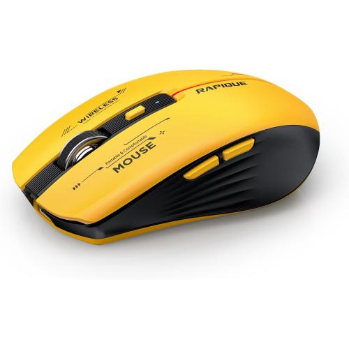 Bluetooth Wireless Mouse - (BT1/BT2 USB Receiver) Tri-Device Compatibility for PC, Laptop, Computer, MacBook, Tablet (Black and Yellow)